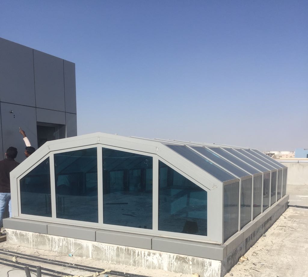 Roof skylight with aluminium framing and glass panels